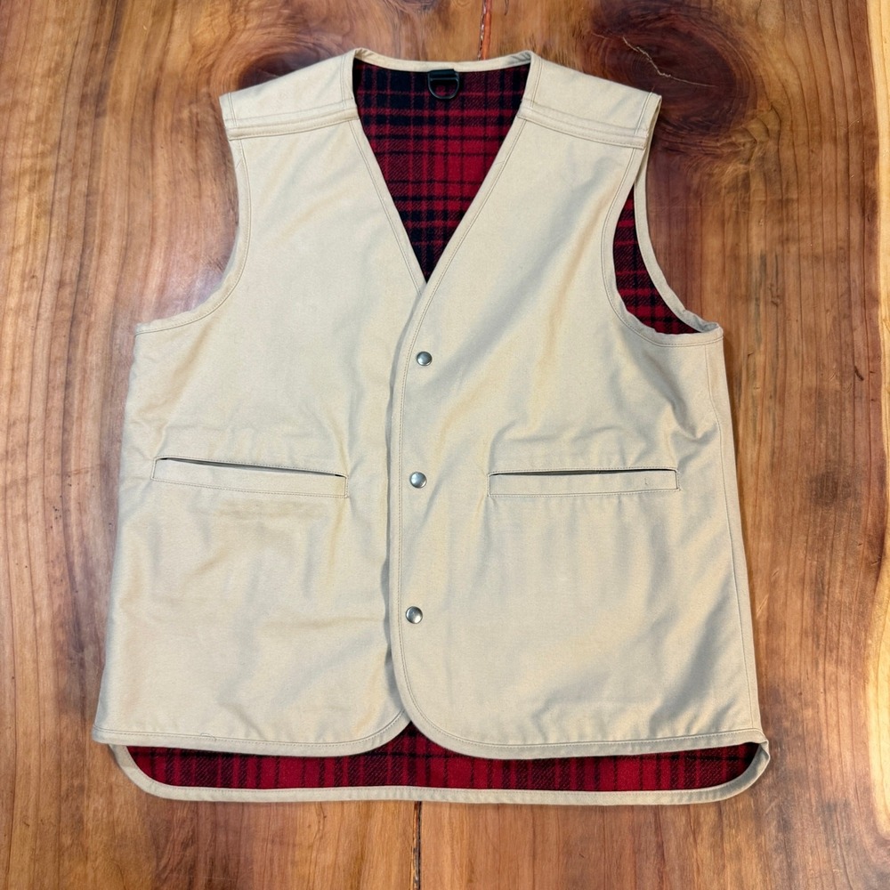 Vintage Pendleton Mens Hunting Vest Canvas Wool Plaid Lined Snap Outdoor M13